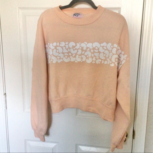 Dazey LA Leopard Stripe Softie Rose Crop Crew Sweatshirt Large - Picture 3 of 9